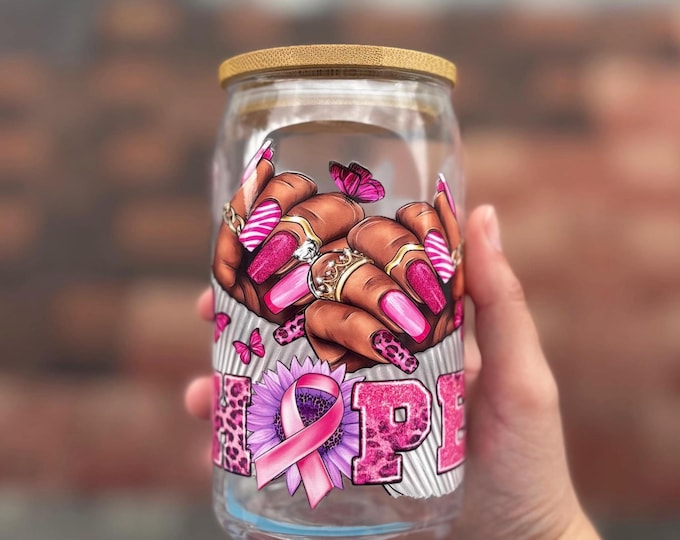 Breast Cancer Awareness Glass Cup, Pink Ribbon Drinkware, Support Survivor Gift, Handcrafted Inspirational Tumbler, Hope and Strength Design