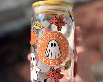 Cute Ghost Cartoons Glass Cup, Spooky Drinkware, Fun Halloween Glass, Adorable Ghost Design, Unique Holiday Cup Cartoon Ghost Mug