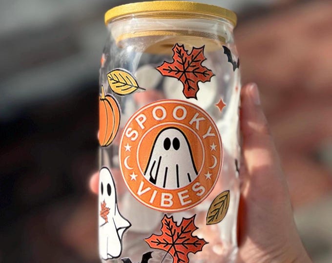 Cute Ghost Cartoons Glass Cup, Spooky Drinkware, Fun Halloween Glass, Adorable Ghost Design, Unique Holiday Cup Cartoon Ghost Mug