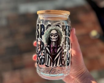 Halloween Icons Glass Cup, Spooky Drinkware, Creepy Holiday Tumbler, Jason Ghostface Design, Unique Fall Drinkware, Trick or Treat Gift Idea
