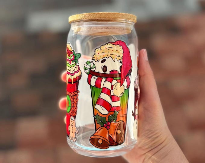 Red Christmas Hot Cocoa Glass Cup, Festive Drinkware, Holiday Hot Chocolate Mug, Winter Beverage Glass, Cozy Christmas Cup, Cozy Gift Idea