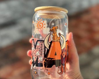 Safari Lion Glass Cup, Disney Design Drinkware, Jungle-Themed Tumbler, Handcrafted Animal Gift,Disney Lover Cup,Lion King Inspired Glassware