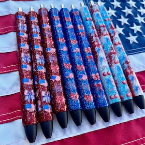Fourth of July Glitter Gel Pen: Patriotic Red, White & Blue - Refillable Inkjoy