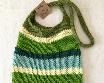 Hand Knit Striped Shoulder Bag, Original Design, Fun Colors, Long Strap, Market Bag, Fun!