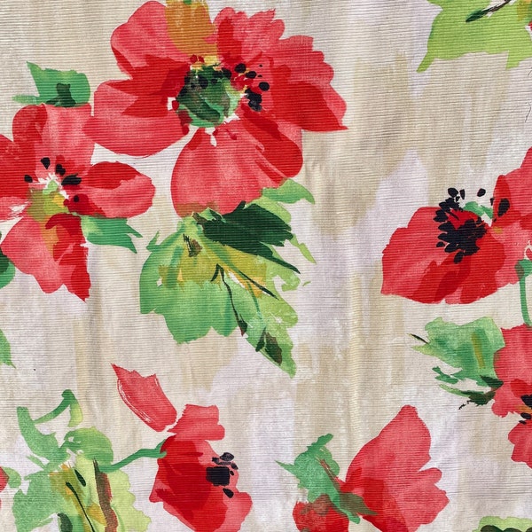 WINTER SALE! Home Dec Fabric, Big Poppy Design, Covington Label, Heavy Fabric, Excellent Condition, Two Yards Available, Selling by the Yard