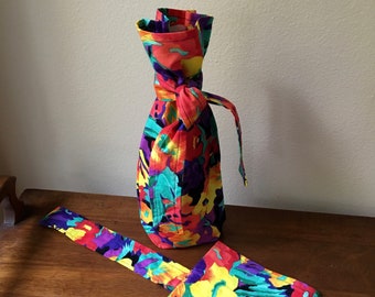 Reusable Wine Gift Bag, Colorful Fabric, With Tie, Gift Bag, Environmentally Friendly, Two Available, Selling Separately, Pretty, Colorful!