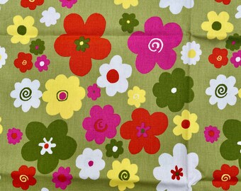 Fabric, Retro Floral, Cotton, Canvas-Like, Premier Prints Pattern, Buttercup, One Yard, Cute!