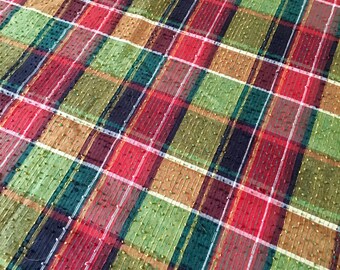 Retro Dotted Swiss Plaid Fabric, Excellent Condition, One and 1/3 Yards, Selling Whole Piece, Wonderful for Christmas or Crafting!