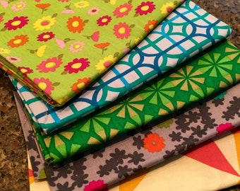 Fat Quarter Quilt Fabric, Cotton Fabric, Five Pieces, Great for Quilting, Bright Colors, Two Available, Selling Separately, Beautiful!