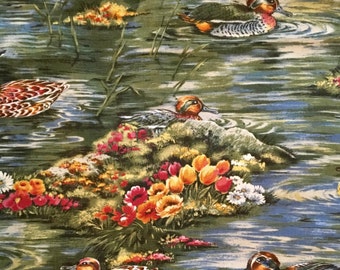 Fabric, Ducks and Flowers, JoAnn Print, Cotton, More Than One Yard, Wonderful!