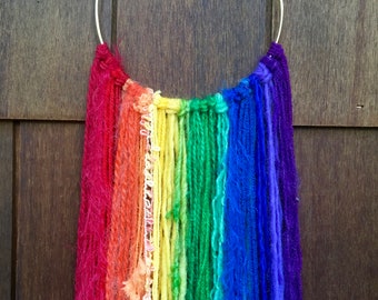 Rainbow Yarn Art, Wall Hanging, Rainbow Inspired Colors and Textures, LGBTQ Support, More Available, Custom Colors and Kits Available