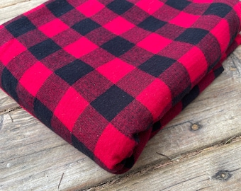 Buffalo Plaid Flannel, Red and Black Cotton Flannel Fabric, By the Yard, Two Yards Available, Excellent Condition!