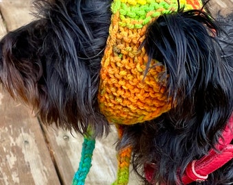 Dog Hat, Hand Knit, Tie On, Ear Holes, Made to Order, Choose Your Color, Adorable!