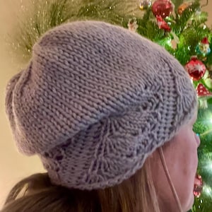Slouchy Hat, Original Pattern, Swirly Brim, Highland Wool Yarn, Many Colors, TWO Available, Choose Your Color, Ready to Ship!