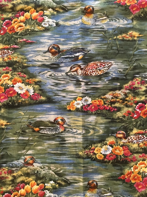 By-the-Half-Yard 42" JoAnn M6453 Flowers & Ducks on Water on Quilter's Cotton 