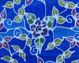 Floral Batik Linen Fabric - From Thailand, 13" Wide - By The Yard