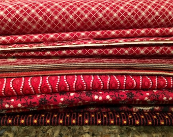 QUILTER'S DREAM!  Cotton Quilting Fabrics, Seventeen Different Fabrics, High Quality, Red and Brown Colors, Excellent Condition!