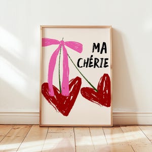 Póster de cereza Ma Chérie, impresión digital, arte de pared de moda, descarga de impresión de arte de pared retro, póster rosa con impresión estética de decoración, póster Y2K