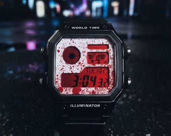 Custom Painted Casio World Time Watch "BloodRed2"
