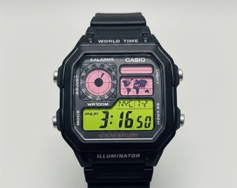 Customized Casio World Time "PINK / LIME" screen mod