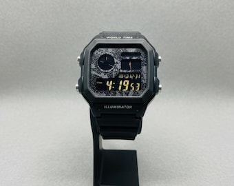 Custom Painted Casio World Time Watch "Blackout"