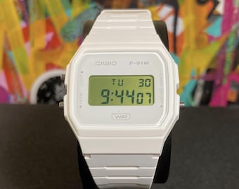 Customized all white Casio F91w "LIME" screen mod