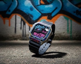 Custom Painted Casio World Time Watch "GraffitiMod"