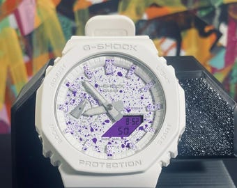 Custom Painted White Casio G-Shock "Purple"
