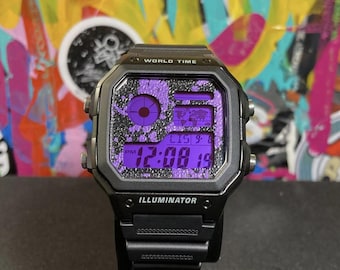 Custom Painted Casio World Time Watch "Grape Stomper"