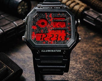 Custom Painted Casio World Time Watch "BloodRed"
