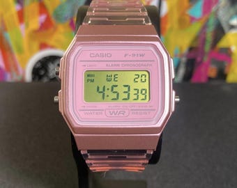 Customized all pink Casio F91w "LIME" screen mod