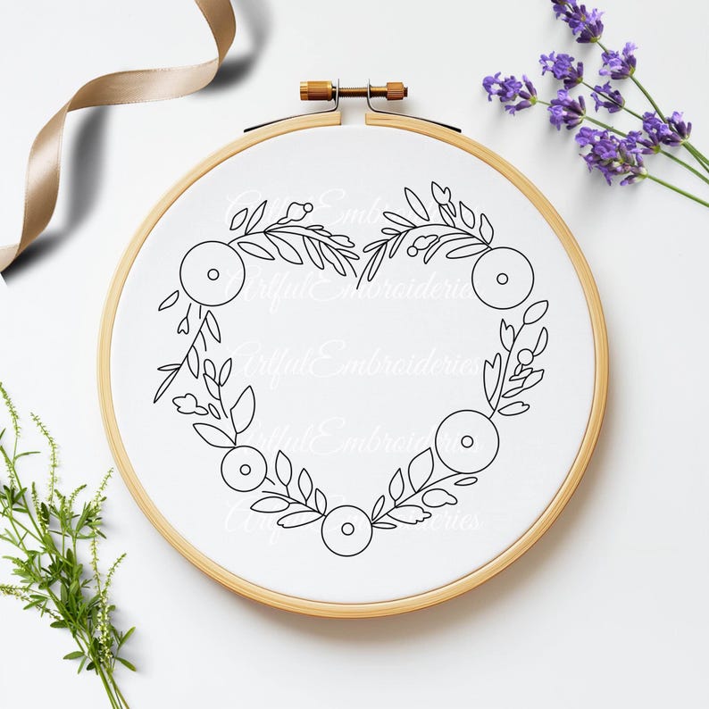 Floral Heart Wreath Embroidery Pattern: Valentine's Day DIY (PDF) - Etsy
