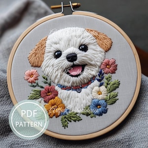 Maltese dog pattern, PDF files, downloadable, digital download, embroidery designs, hand embroidery, decoration, animal, pet,longhaired dog