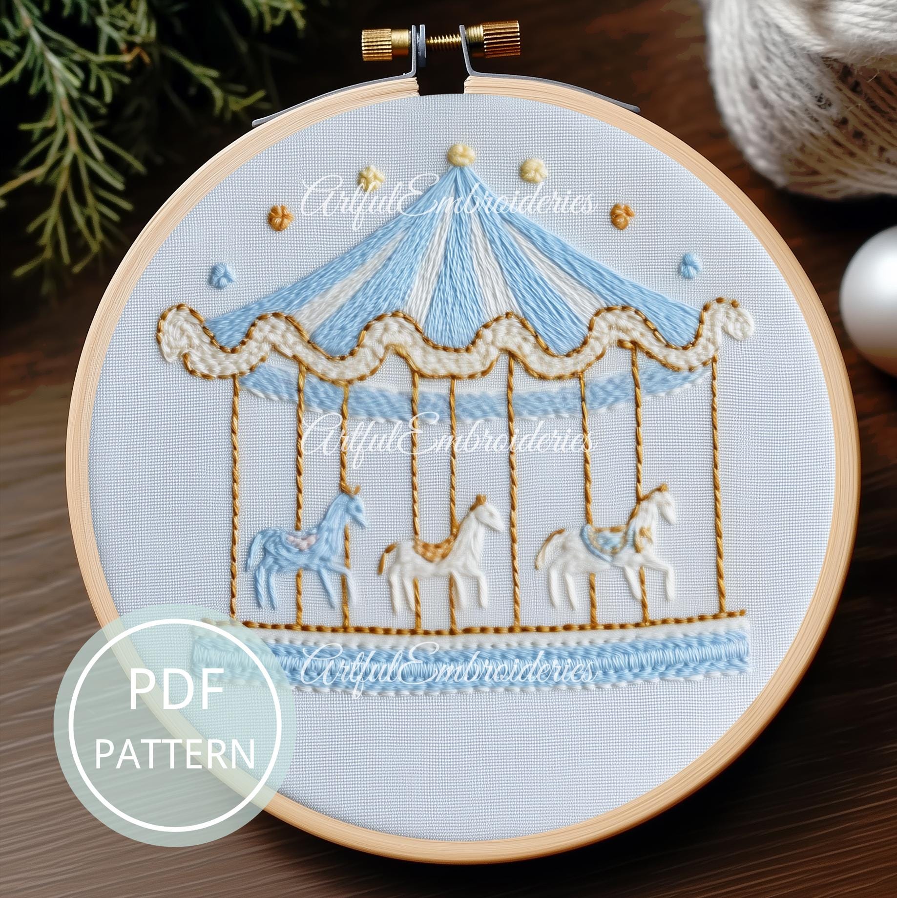 Carousel Hand Embroidery Pattern: DIY Beginners Craft (PDF Download) - Etsy