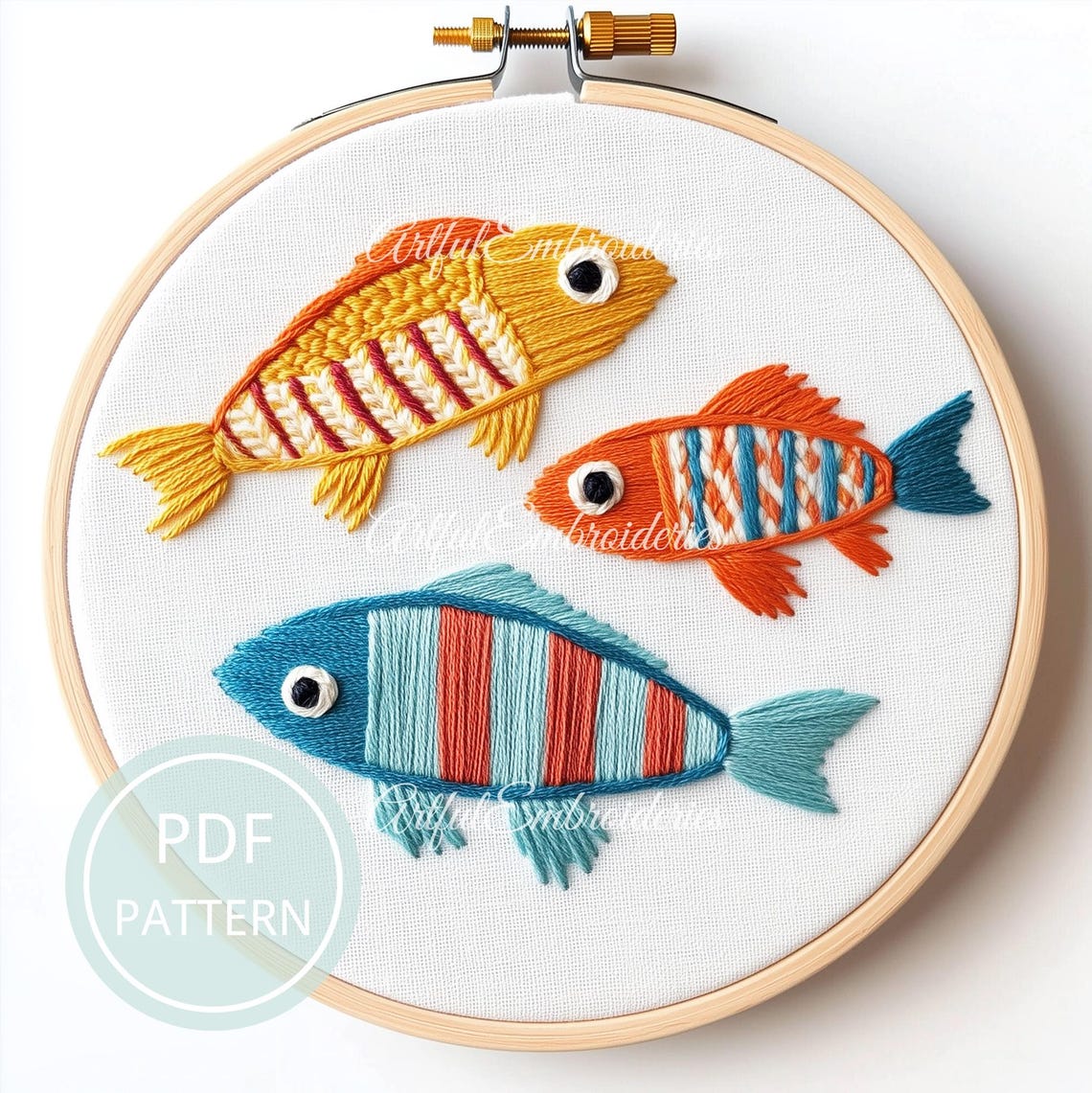 Fish Embroidered File Colorful Fishes, Files, Downloadable, Digital Download, Embroidery ...