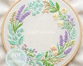 Hand Embroidery Wildflower Wreath PDF Pattern, Pastel Floral Hand Stitching Design, Lavender & Daisy Needlecraft, Elegant Flower Hoop Art