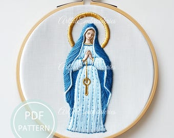 Patrón de bordado de la Virgen María: Decoración de iglesia DIY (Descarga PDF)