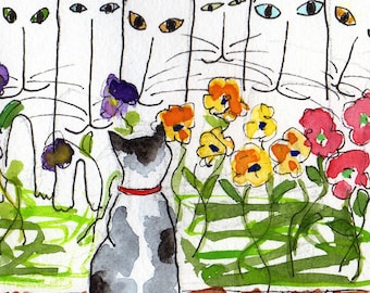 Cat Art Print - Cat's Garden