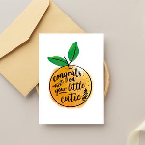 Gefeliciteerd met je kleine schatje 5 x 7 digitale download - schattig, poesje, grappig, meisje of jongen, babyshower, pasgeboren baby, blanco kaart
