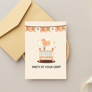 Festa no meu berço? 5x7 Download digital - Fofo, Trocadilho, É uma menina, Chá de bebê rosa, Recém-nascido, Bebês, Amor, Cartão em branco