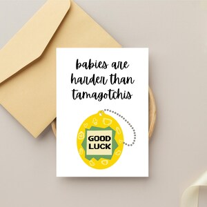 Baby's zijn harder dan Tamagotchis 5 x 7 digitale download - schattig, grappig, meisje of jongen, babyshower, zwangerschap, pasgeborene, baby's, blanco kaart