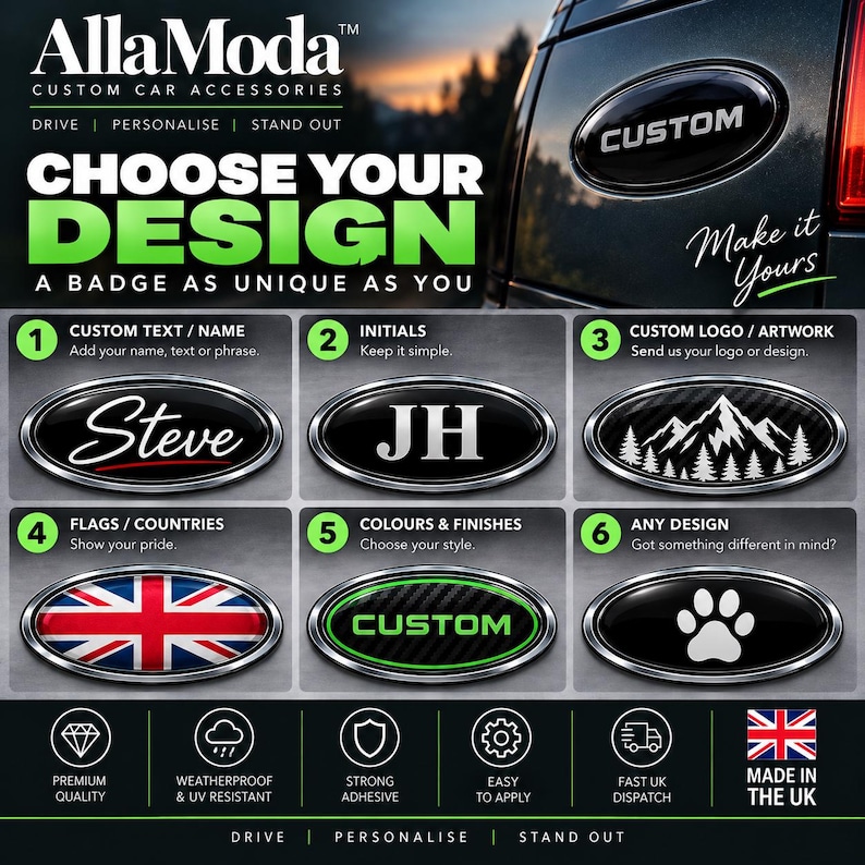 Personalised Domed Gel Badge Overlay, Custom Oval Car Badge, Compatible ...