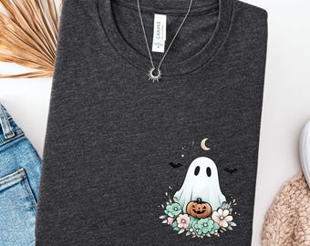 Floral Ghost Halloween Tee: Spooky Season Wildflower Shirt