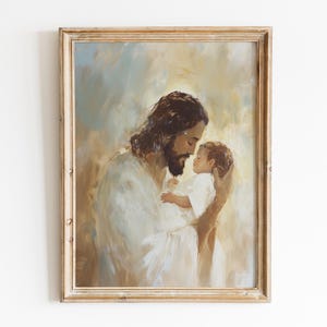 Christ holding baby painting | Jesus and baby Wall Art | Jesus & Child Art | Christ Digital Prints | Religious Wall Art |