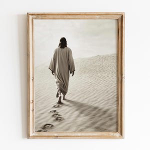 Christ&#39;s Footsteps in the Sand Digital File | Follow in my Footsteps | Christ wall Art | Christ Digital Prints | Religious Wall Art | Jesus
