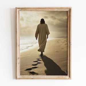 Christ&#39;s Footsteps in the Sand Digital File | Follow in my Footsteps | Christ wall Art | Christ Digital Prints | Religious Wall Art | Jesus