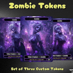 3X Zombie Tokens - Custom Fantasy Game Cards