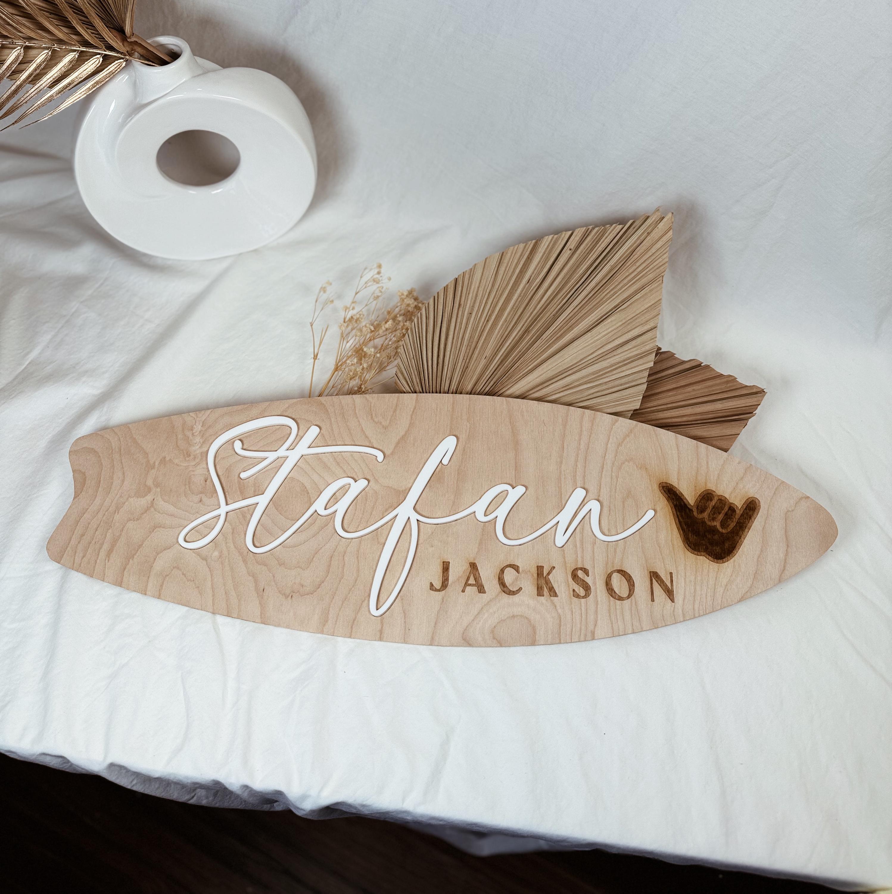 Surfboard Name Sign, 3D Nursery Wooden Name, Custom Ocean Name Sign ...
