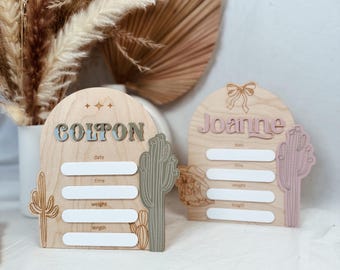 Birth Announcement Sign, Custom Name Cowboy Wood Sign, Western Newborn Birth Stats, Hospital Baby Prop, Personalized Baby Plaque, Name Plate