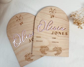 Bow Baby Name Announcement, Baby Announcement Sign With Birth Stats, Personalized Baby Plaque, Social Media Photo Prop, Sign For Hospital